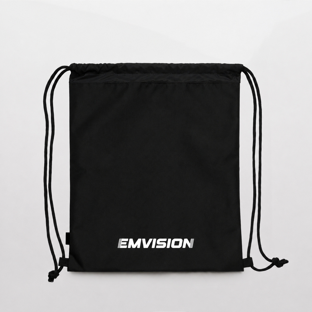 Emvision bag 1037 — black with white wordmark, mockup